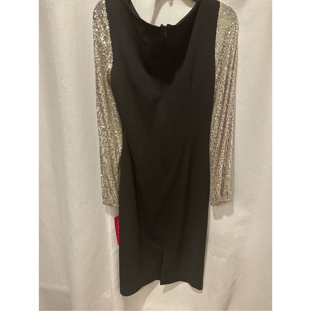 Sequin Sleeve Crepe Dress - SIZE 12